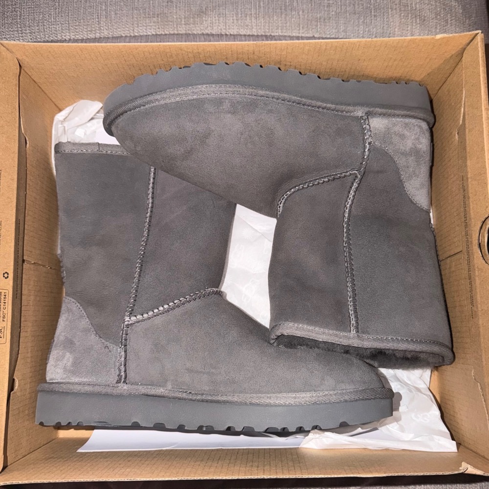 UGG Classic Short II Boots Grey Suede Sheepskin Mid Calf 1016223